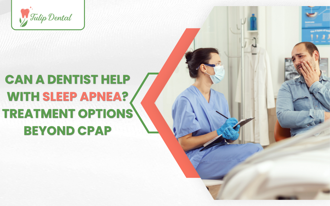 Dr. Noura Fadel discussing custom oral appliance therapy for sleep apnea with a patient at Tulip Dental in Redlands CA